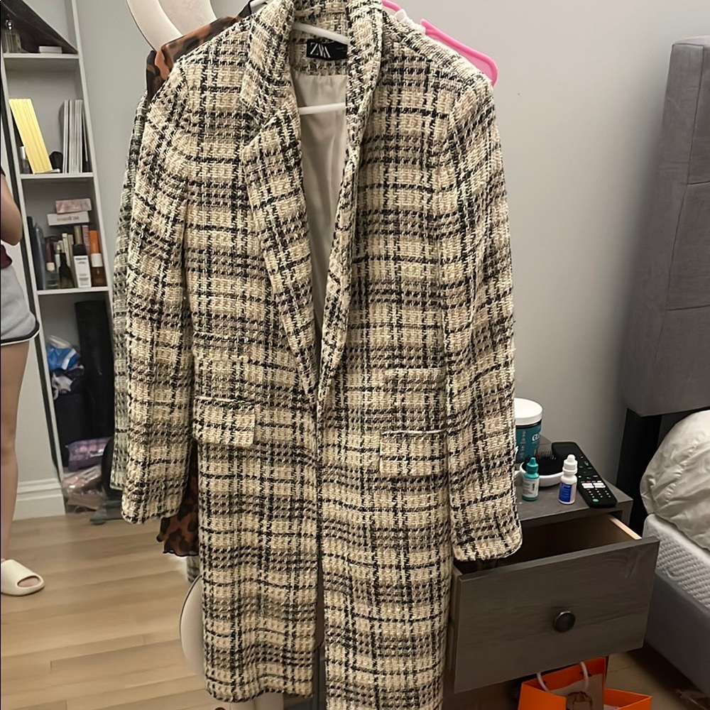 Zara Plaid Long Coat